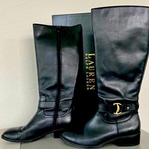 NEW Lauren-Ralph Lauren, black w/gold belt buckle. Micah leather boots. Size 8B